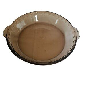 Pyrex Visions Amber Glass Fluted Pie Pan #229 crimped brown deep dish plate 10"